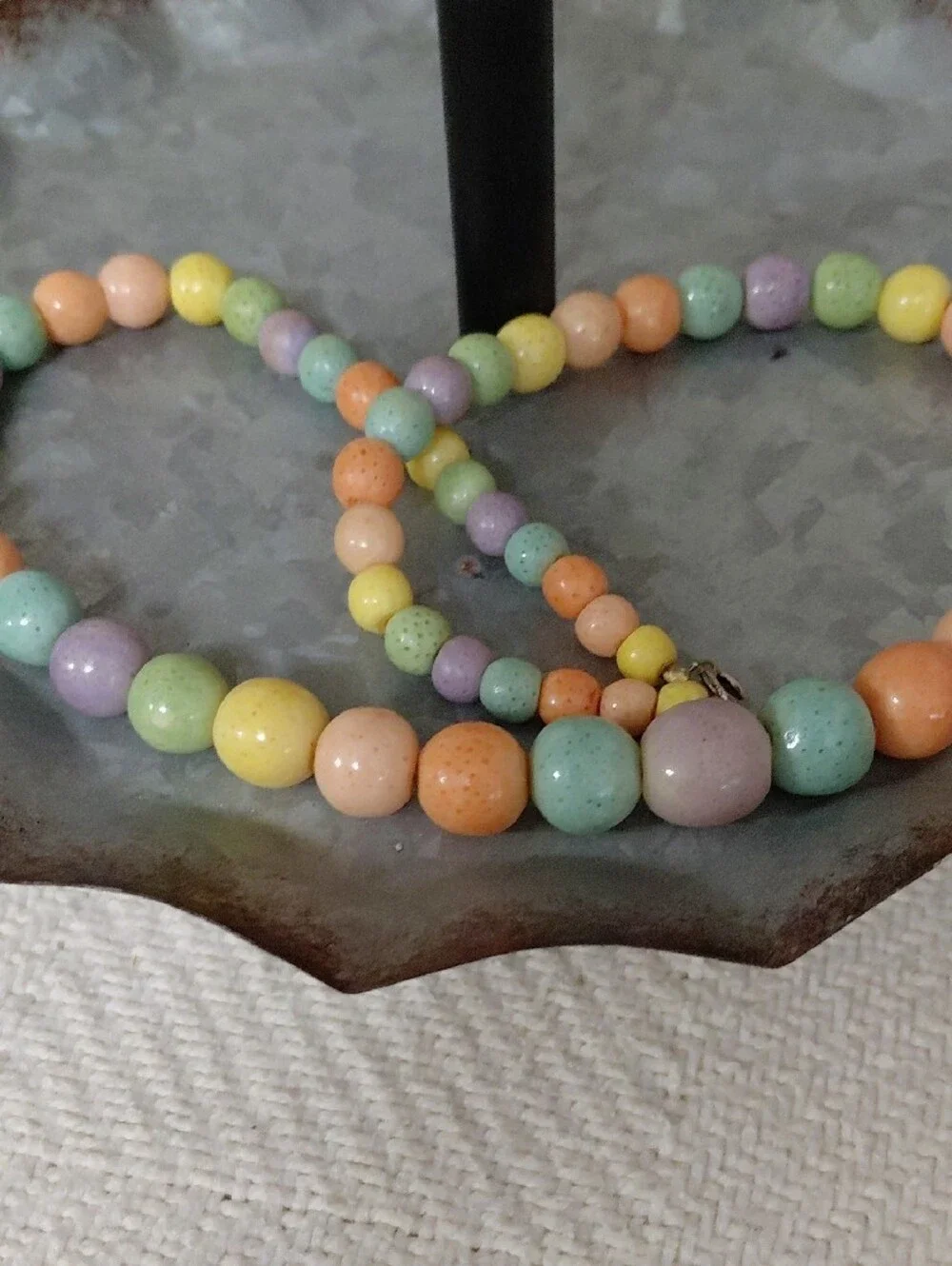 Vintage 1970s, Natural Sponge Coral, Pastel Beaded Necklace